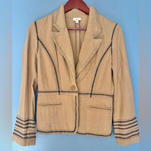 J. Jill Linen Cotton Blend Tan Herringbone Blazer | Size 4